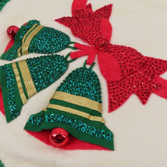 Edna Looney Handmade Felt Tree Skirt Jeweled Bells Christmas Holiday Finished - Picture 3 of 10